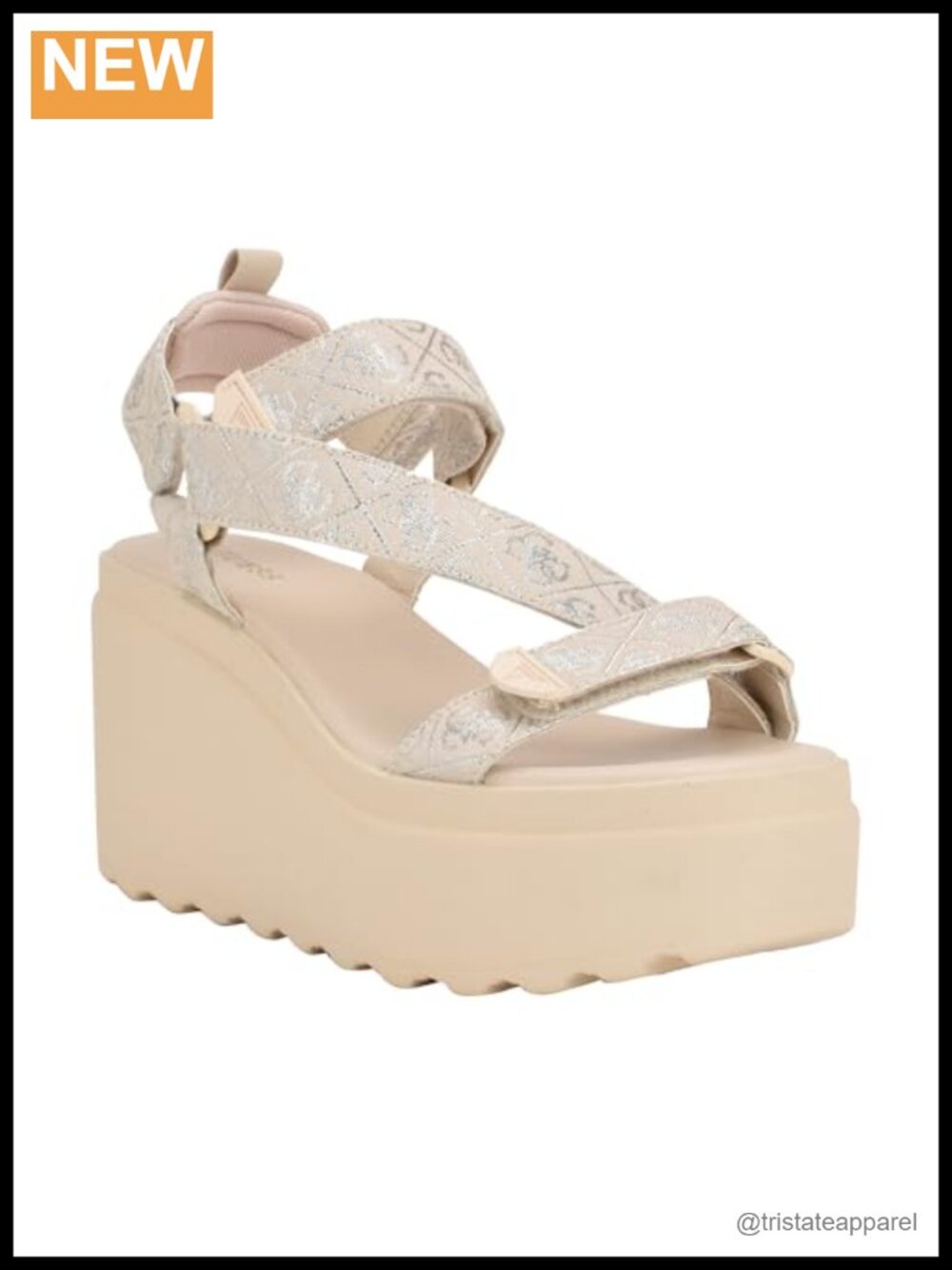 Wedge Sandal Hook & Loop Platform Textile Faux Leather Casual